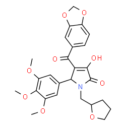 ChemSpider 2D Image | 4-(1,3-Benzodioxol-5-ylcarbonyl)-3-hydroxy-1-(tetrahydro-2-furanylmethyl)-5-(3,4,5-trimethoxyphenyl)-1,5-dihydro-2H-pyrrol-2-one | C26H27NO9