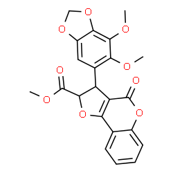 ChemSpider 2D Image | Methyl 3-(6,7-dimethoxy-1,3-benzodioxol-5-yl)-4-oxo-2,3-dihydro-4H-furo[3,2-c]chromene-2-carboxylate | C22H18O9