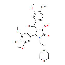 ChemSpider 2D Image | 4-(3,4-Dimethoxybenzoyl)-3-hydroxy-5-(7-methoxy-1,3-benzodioxol-5-yl)-1-[2-(4-morpholinyl)ethyl]-1,5-dihydro-2H-pyrrol-2-one | C27H30N2O9
