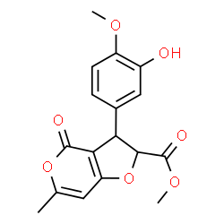 ChemSpider 2D Image | Methyl 3-(3-hydroxy-4-methoxyphenyl)-6-methyl-4-oxo-2,3-dihydro-4H-furo[3,2-c]pyran-2-carboxylate | C17H16O7