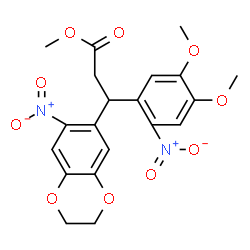ChemSpider 2D Image | Methyl 3-(4,5-dimethoxy-2-nitrophenyl)-3-(7-nitro-2,3-dihydro-1,4-benzodioxin-6-yl)propanoate | C20H20N2O10