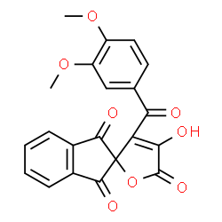 ChemSpider 2D Image | 3-(3,4-Dimethoxybenzoyl)-4-hydroxy-5H-spiro[furan-2,2'-indene]-1',3',5-trione | C21H14O8