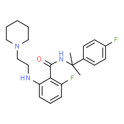ChemSpider 2D Image | 2-Fluoro-N-[2-(4-fluorophenyl)-2-propanyl]-6-{[2-(1-piperidinyl)ethyl]amino}benzamide | C23H29F2N3O