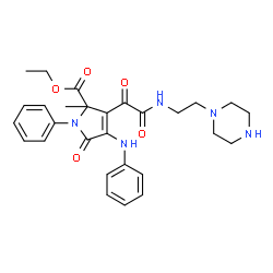 ChemSpider 2D Image | Ethyl 4-anilino-2-methyl-5-oxo-3-(oxo{[2-(1-piperazinyl)ethyl]amino}acetyl)-1-phenyl-2,5-dihydro-1H-pyrrole-2-carboxylate | C28H33N5O5