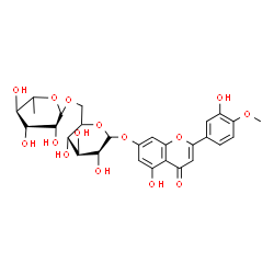ChemSpider 2D Image | 5-Hydroxy-2-(3-hydroxy-4-methoxyphenyl)-4-oxo-4H-chromen-7-yl (5xi)-6-O-[(5xi)-6-deoxy-beta-L-glycero-hexopyranosyl]-alpha-D-glycero-hexopyranoside | C28H32O15