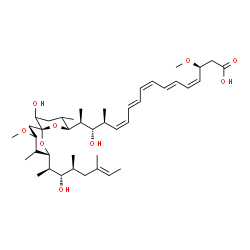 ChemSpider 2D Image | (3S,4Z,6E,8Z,10E,12Z,14S,15S,16S)-15-Hydroxy-16-{(2S,6R,8R,9R,10R)-5-hydroxy-8-[(2R,3S,4S,6E)-3-hydroxy-4,6-dimethyl-6-octen-2-yl]-10-methoxy-3,9-dimethyl-1,7-dioxaspiro[5.5]undec-2-yl}-3-methoxy-14-m
ethyl-4,6,8,10,12-heptadecapentaenoic acid | C41H66O9