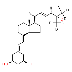 ChemSpider 2D Image | (1R,3R,7E,17beta)-17-[(2R,3E,5S)-6-Hydroxy-5-methyl-6-(~2~H_3_)methyl(7,7,7-~2~H_3_)-3-hepten-2-yl]-9,10-secoestra-5,7-diene-1,3-diol | C27H38D6O3