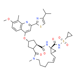 ChemSpider 2D Image | (2R,10Z,11aS,12aR,14aR)-N-(Cyclopropylsulfonyl)-2-{[2-(4-isopropyl-1,3-thiazol-2-yl)-7-methoxy-8-methyl-4-quinolinyl]oxy}-5-methyl-4,14-dioxo-2,3,3a,4,5,6,7,8,9,11a,12,13,14,14a-tetradecahydrocyclopen
ta[c]cyclopropa[g][1,6]diazacyclotetradecine-12a(1H)-carboxamide | C38H47N5O7S2
