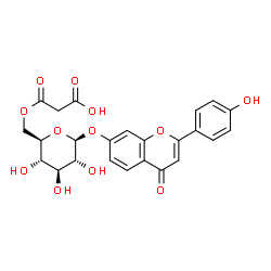 ChemSpider 2D Image | 2-(4-Hydroxyphenyl)-4-oxo-4H-chromen-7-yl 6-O-(carboxyacetyl)-beta-D-glucopyranoside | C24H22O12