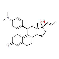 ChemSpider 2D Image | (8S,11R,13S,14S,17S)-11-[4-(Dimethylamino)phenyl]-17-hydroxy-13-methyl-17-[(1E)-1-propen-1-yl]-1,2,6,7,8,11,12,13,14,15,16,17-dodecahydro-3H-cyclopenta[a]phenanthren-3-one | C29H37NO2