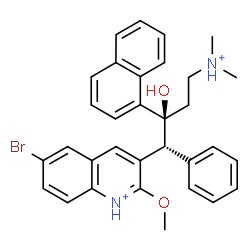 ChemSpider 2D Image | 6-Bromo-3-[(1R,2S)-4-(dimethylammonio)-2-hydroxy-2-(1-naphthyl)-1-phenylbutyl]-2-methoxyquinolinium | C32H33BrN2O2