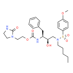 ChemSpider 2D Image | 2-(2-Oxo-1-imidazolidinyl)ethyl [(2S,3R)-3-hydroxy-4-{[(4-methoxyphenyl)sulfonyl](pentyl)amino}-1-phenyl-2-butanyl]carbamate | C28H40N4O7S