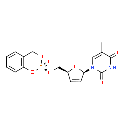 ChemSpider 2D Image | 5-Methyl-1-[(2R,5S)-5-({[(2R)-2-oxido-4H-1,3,2-benzodioxaphosphinin-2-yl]oxy}methyl)-2,5-dihydro-2-furanyl]-2,4(1H,3H)-pyrimidinedione | C17H17N2O7P