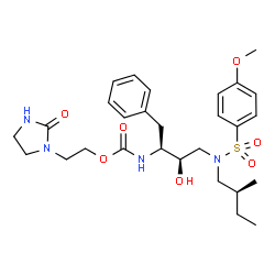 ChemSpider 2D Image | 2-(2-Oxo-1-imidazolidinyl)ethyl [(2S,3R)-3-hydroxy-4-{[(4-methoxyphenyl)sulfonyl][(2S)-2-methylbutyl]amino}-1-phenyl-2-butanyl]carbamate | C28H40N4O7S