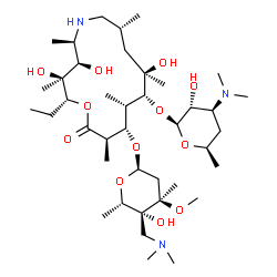 ChemSpider 2D Image | (2R,3S,4R,5R,8R,10R,11R,12S,13S,14R)-13-({2,6-Dideoxy-4-C-[(dimethylamino)methyl]-3-C-methyl-3-O-methyl-alpha-L-xylo-hexopyranosyl}oxy)-2-ethyl-3,4,10-trihydroxy-3,5,8,10,12,14-hexamethyl-15-oxo-1-oxa
-6-azacyclopentadecan-11-yl 3,4,6-trideoxy-3-(dimethylamino)-beta-D-xylo-hexopyranoside | C40H77N3O12