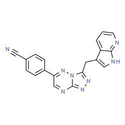 ChemSpider 2D Image | 4-[3-(1H-Pyrrolo[2,3-b]pyridin-3-ylmethyl)[1,2,4]triazolo[4,3-b][1,2,4]triazin-6-yl]benzonitrile | C19H12N8