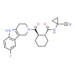 ChemSpider 2D Image | (1R,2R)-N-(1-Cyanocyclopropyl)-2-[(8-fluoro-1,3,4,5-tetrahydro-2H-pyrido[4,3-b]indol-2-yl)carbonyl]cyclohexanecarboxamide | C23H25FN4O2