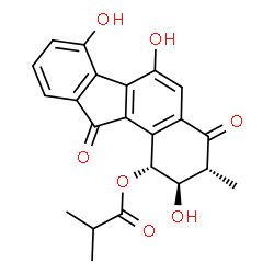 ChemSpider 2D Image | (1R,2R,3R)-2,6,7-Trihydroxy-3-methyl-4,11-dioxo-2,3,4,11-tetrahydro-1H-benzo[a]fluoren-1-yl 2-methylpropanoate | C22H20O7