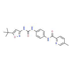 ChemSpider 2D Image | 5-Methyl-N-[4-({[5-(2-methyl-2-propanyl)-1,2-oxazol-3-yl]carbamoyl}amino)phenyl]-2-pyridinecarboxamide | C21H23N5O3
