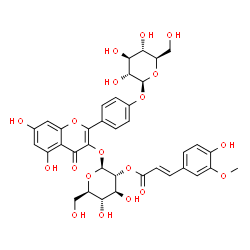 ChemSpider 2D Image | 4-[5,7-Dihydroxy-3-({2-O-[(2E)-3-(4-hydroxy-3-methoxyphenyl)-2-propenoyl]-beta-D-glucopyranosyl}oxy)-4-oxo-4H-chromen-2-yl]phenyl beta-D-glucopyranoside | C37H38O19