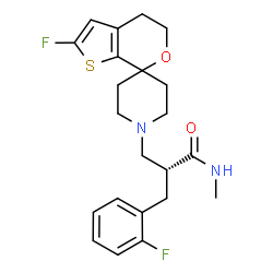 ChemSpider 2D Image | (2R)-2-(2-Fluorobenzyl)-3-(2'-fluoro-4',5'-dihydro-1H-spiro[piperidine-4,7'-thieno[2,3-c]pyran]-1-yl)-N-methylpropanamide | C22H26F2N2O2S
