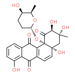 ChemSpider 2D Image | (2S,3R,4aR,12bS)-2,3,4a,8-Tetrahydroxy-12b-{[(2R,5R,6R)-5-hydroxy-6-methyltetrahydro-2H-pyran-2-yl]oxy}-3-methyl-3,4,4a,12b-tetrahydro-1,7,12(2H)-tetraphenetrione | C25H26O10
