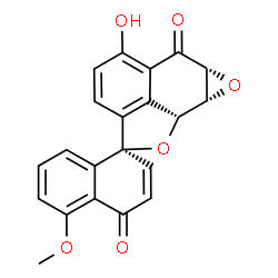 ChemSpider 2D Image | (1R,6a'R,7a'R,7b'R)-5'-Hydroxy-5-methoxy-7a',7b'-dihydro-4H-spiro[naphthalene-1,2'-oxireno[2,3]naphtho[1,8-bc]furan]-4,6'(6a'H)-dione | C21H14O6