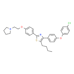 ChemSpider 2D Image | 5-Butyl-4-[4-(4-chlorophenoxy)phenyl]-2-{4-[2-(1-pyrrolidinyl)ethoxy]phenyl}-1,3-thiazole | C31H33ClN2O2S