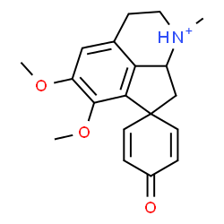 ChemSpider 2D Image | 5',6'-Dimethoxy-1'-methyl-4-oxo-2',3',8',8a'-tetrahydro-1'H-spiro[cyclohexa-2,5-diene-1,7'-cyclopenta[ij]isoquinolinium] | C19H22NO3