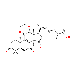 ChemSpider 2D Image | (3beta,7beta,12beta,20Z)-12-Acetoxy-3,7-dihydroxy-11,15,23-trioxolanosta-8,20(22)-dien-26-oic acid | C32H44O9