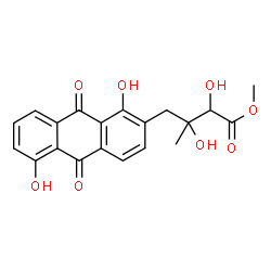 ChemSpider 2D Image | Methyl 4-(1,5-dihydroxy-9,10-dioxo-9,10-dihydro-2-anthracenyl)-2,3-dihydroxy-3-methylbutanoate | C20H18O8