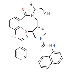 ChemSpider 2D Image | N-[(2R,3S)-5-[(2R)-1-Hydroxy-2-propanyl]-3-methyl-2-{[methyl(1-naphthylcarbamoyl)amino]methyl}-6-oxo-3,4,5,6-tetrahydro-2H-1,5-benzoxazocin-10-yl]isonicotinamide | C33H35N5O5