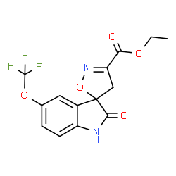 ChemSpider 2D Image | Ethyl 2-oxo-5-(trifluoromethoxy)-1,2-dihydro-4'H-spiro[indole-3,5'-[1,2]oxazole]-3'-carboxylate | C14H11F3N2O5