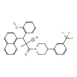 ChemSpider 2D Image | 3-(2-Methoxyphenyl)-2-methyl-3-(1-naphthyl)-2-({4-[3-(trifluoromethyl)phenyl]-1-piperidinyl}carbonyl)propanenitrile | C34H31F3N2O2