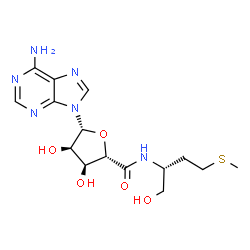 ChemSpider 2D Image | (2S,3S,4R,5R)-5-(6-aminopurin-9-yl)-3,4-dihydroxy-N-[(1R)-1-(hydroxymethyl)-3-methylsulfanyl-propyl]tetrahydrofuran-2-carboxamide | C15H22N6O5S