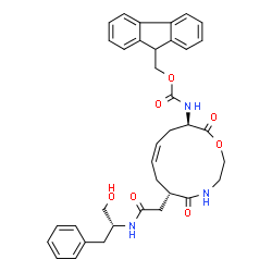ChemSpider 2D Image | 9H-Fluoren-9-ylmethyl [(6S,8Z,11R)-6-(2-{[(2R)-1-hydroxy-3-phenyl-2-propanyl]amino}-2-oxoethyl)-5,12-dioxo-1-oxa-4-azacyclododec-8-en-11-yl]carbamate | C36H39N3O7
