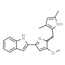 ChemSpider 2D Image | 2-{2-[(3,5-Dimethyl-1H-pyrrol-2-yl)methylene]-3-methoxy-2H-pyrrol-5-yl}-1H-indole | C20H19N3O