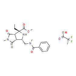 ChemSpider 2D Image | Methyl (1R,3S,3aR,6aS)-3-{[benzoyl(methyl)amino]methyl}-1-ethyl-5-methyl-4,6-dioxooctahydropyrrolo[3,4-c]pyrrole-1-carboxylate trifluoroacetate (1:1) | C22H26F3N3O7