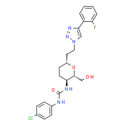 ChemSpider 2D Image | 1-(4-chlorophenyl)-3-[(2S,3S,6R)-6-[2-[4-(2-fluorophenyl)-1-triazolyl]ethyl]-2-(hydroxymethyl)-3-oxanyl]urea | C23H25ClFN5O3