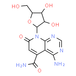 ChemSpider 2D Image | 4-Amino-7-oxo-8-pentofuranosyl-7,8-dihydropyrido[2,3-d]pyrimidine-5-carboxamide | C13H15N5O6