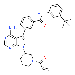 ChemSpider 2D Image | 3-[4-amino-1-(1-prop-2-enoyl-3-piperidyl)pyrazolo[3,4-d]pyrimidin-3-yl]-N-(3-tert-butylphenyl)benzamide | C30H33N7O2
