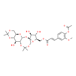 ChemSpider 2D Image | [(3'S,4'S,4aR,5'R,5aR,7S,11aR,12S,12aS)-3',4',12-Trihydroxy-2,2,10,10-tetramethyloctahydro-3'H-spiro[1,3-dioxino[4',5':5,6]pyrano[3,2-d][1,3,6]trioxocine-7,2'-furan]-5'-yl]methyl (2E)-3-(4-acetoxy-3-m
ethoxyphenyl)acrylate | C30H40O15