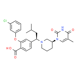 ChemSpider 2D Image | 2-(3-Chlorophenoxy)-4-{(1R)-3-methyl-1-[(3S)-3-(5-methyl-2,4-dioxo-3,4-dihydro-1(2H)-pyrimidinyl)-1-piperidinyl]butyl}benzoic acid | C28H32ClN3O5
