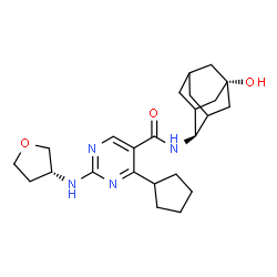 ChemSpider 2D Image | 4-Cyclopentyl-N-[(2s,5r)-5-hydroxyadamantan-2-yl]-2-[(3R)-tetrahydro-3-furanylamino]-5-pyrimidinecarboxamide | C24H34N4O3