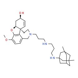 ChemSpider 2D Image | (4aS,6R,8aS)-11-[3-({3-[(3,5-Dimethyladamantan-1-yl)amino]propyl}amino)propyl]-3-methoxy-5,6,9,10,11,12-hexahydro-4aH-[1]benzofuro[3a,3,2-ef][2]benzazepin-6-ol | C34H51N3O3