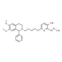 ChemSpider 2D Image | 6-[5-(6,7-Dimethoxy-1-phenyl-3,4-dihydro-2(1H)-isoquinolinyl)pentyl]-2-[(E)-(hydroxyimino)methyl]-3-pyridinol | C28H33N3O4