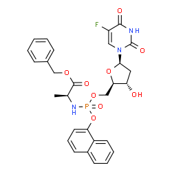 ChemSpider 2D Image | Benzyl (2S)-2-{[{[(2R,3S,5R)-5-(5-fluoro-2,4-dioxo-3,4-dihydro-1(2H)-pyrimidinyl)-3-hydroxytetrahydro-2-furanyl]methoxy}(1-naphthyloxy)phosphoryl]amino}propanoate | C29H29FN3O9P