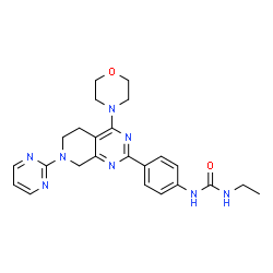 ChemSpider 2D Image | 1-Ethyl-3-{4-[4-(4-morpholinyl)-7-(2-pyrimidinyl)-5,6,7,8-tetrahydropyrido[3,4-d]pyrimidin-2-yl]phenyl}urea | C24H28N8O2