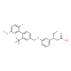 ChemSpider 2D Image | (3R)-3-(3-{[2'-Fluoro-5'-methoxy-2-(2-methyl-2-propanyl)-4-biphenylyl]methoxy}phenyl)pentanoic acid | C29H33FO4