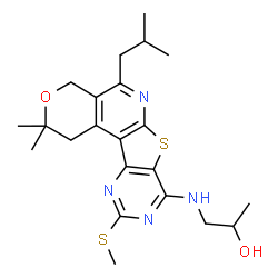 ChemSpider 2D Image | 1-{[5-Isobutyl-2,2-dimethyl-10-(methylsulfanyl)-1,4-dihydro-2H-pyrano[4'',3'':4',5']pyrido[3',2':4,5]thieno[3,2-d]pyrimidin-8-yl]amino}-2-propanol | C22H30N4O2S2